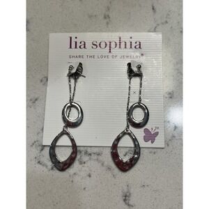 Lia Sophia "Relay" 2-Part Silver Tone Hammered & Polished Dangle Earrings